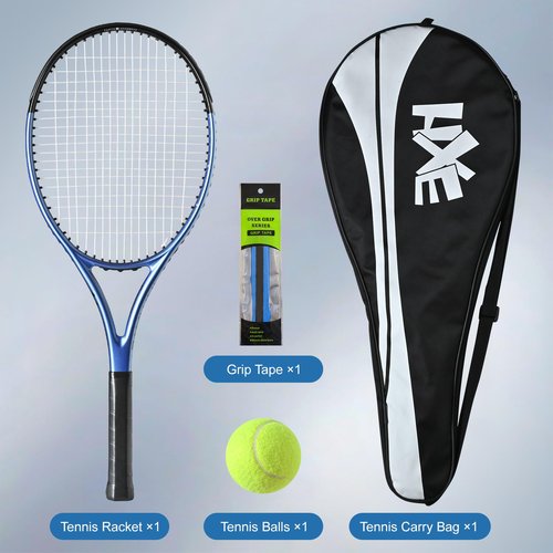 HXE Tennis Rackets, Pre-Strung 27 Inch Carbon Fiber Adult Tennis Racquet with Ball, Overgrip and Carry Bag