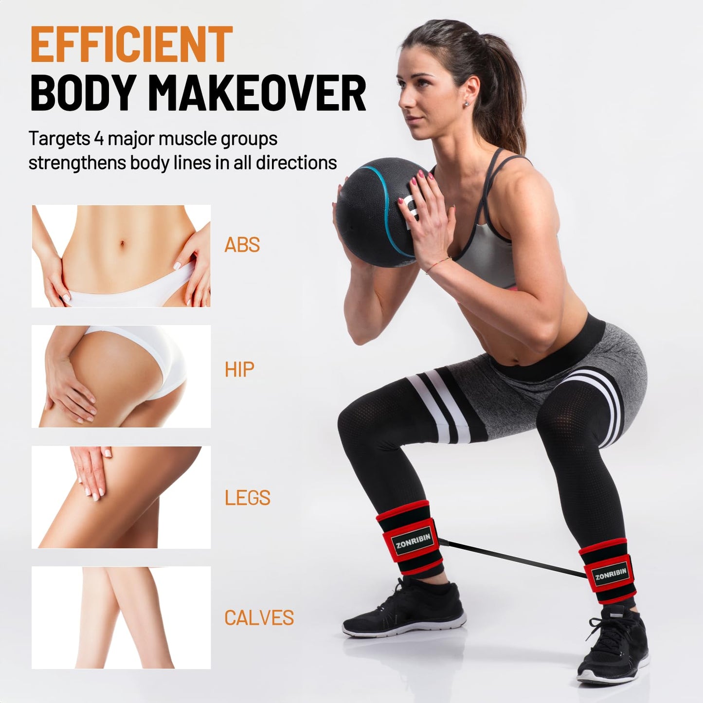 ZONRIBIN Ankle Resistance Bands with Cuffs - Glute Workouts: Kickbacks, Leg Extensions, Hip Abductors (Red, Ankle Strap)