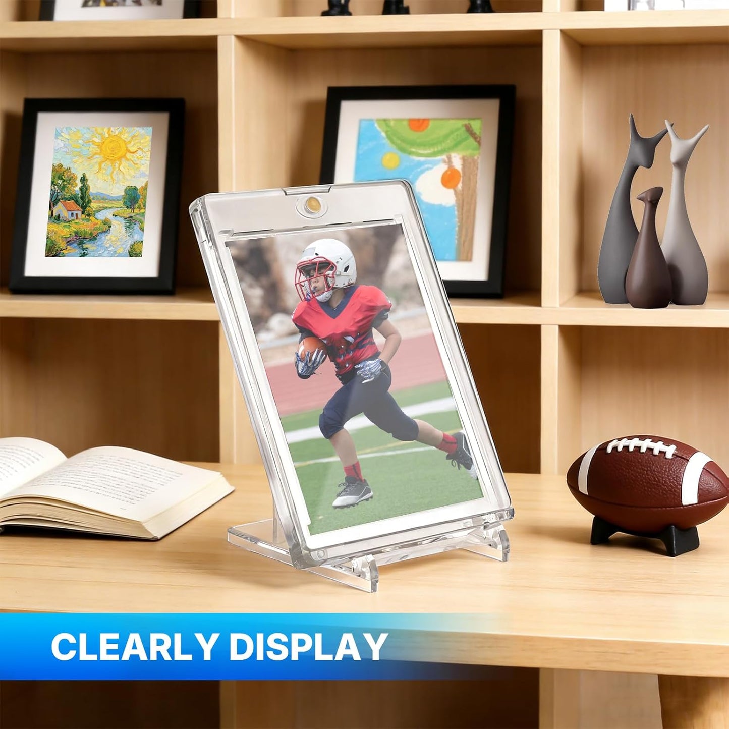 Skiennix Magnetic Card Holder - 50 Pcs UV Protected Clear Cases with 10 Stands for Trading Cards Display & Storage