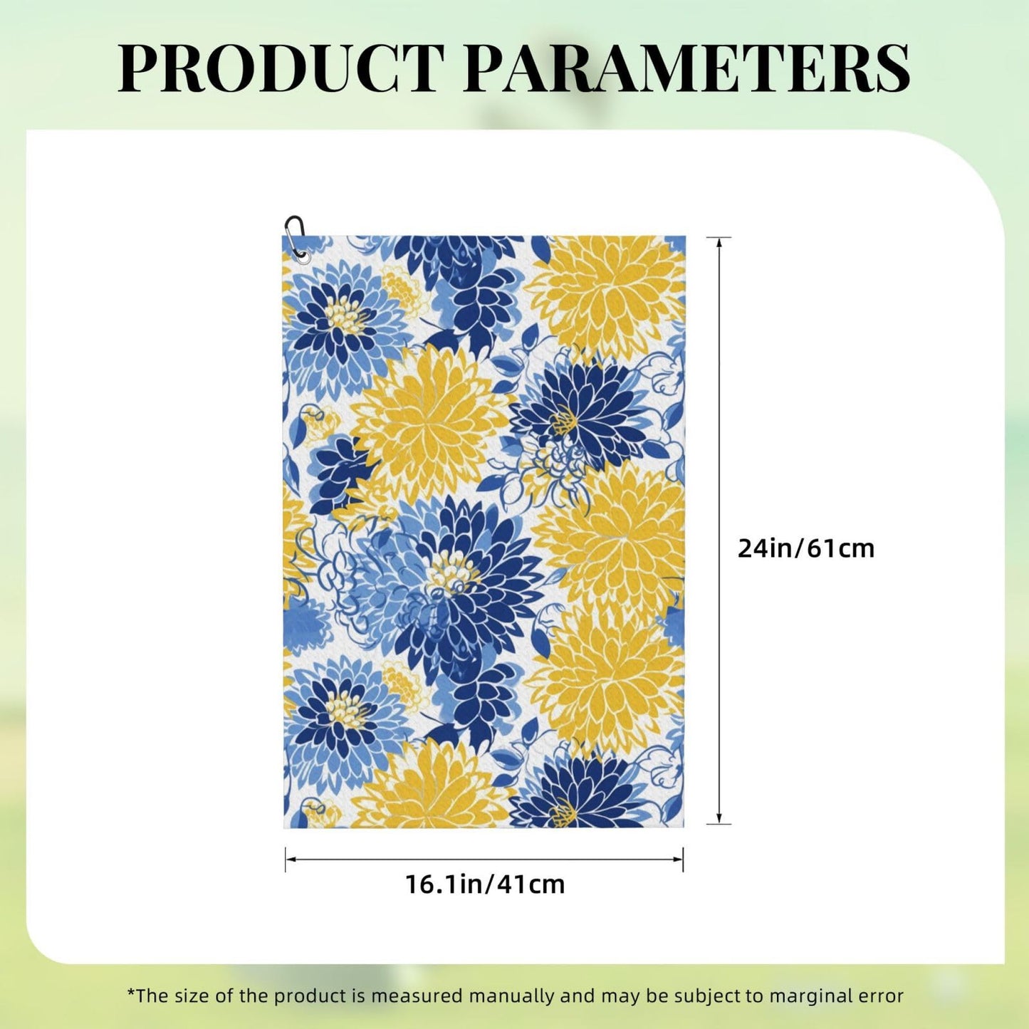 hsbolediy Golf Towels for Men Golfers 16"x24", Flower Blue Floral Yellow Custom Golf Towel Gifts Accessories for Golf Bags