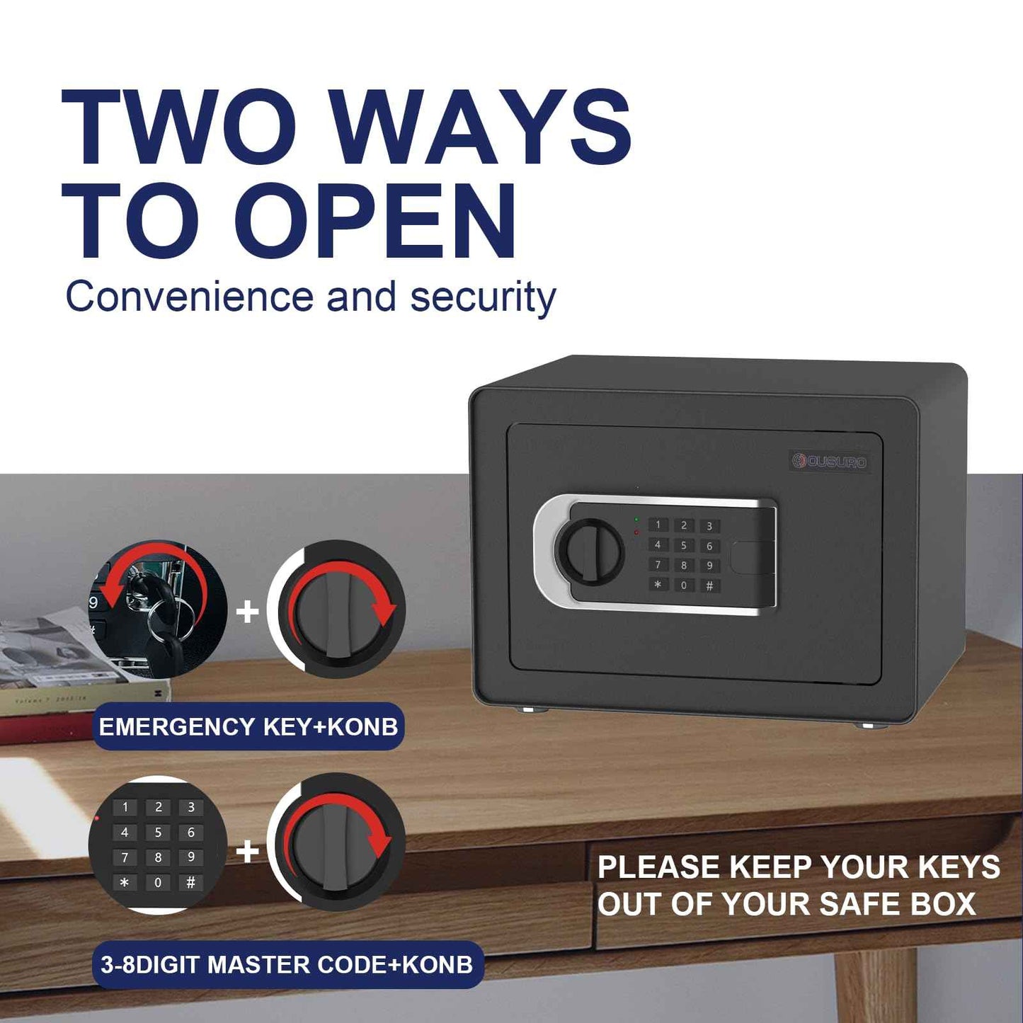 OUSURO 0.8 Cub Safe - Small Home Security Safe for Money, Jewelry, Documents, Solid Steel Lock Box with Digital Electronic Security Keypad (Black)