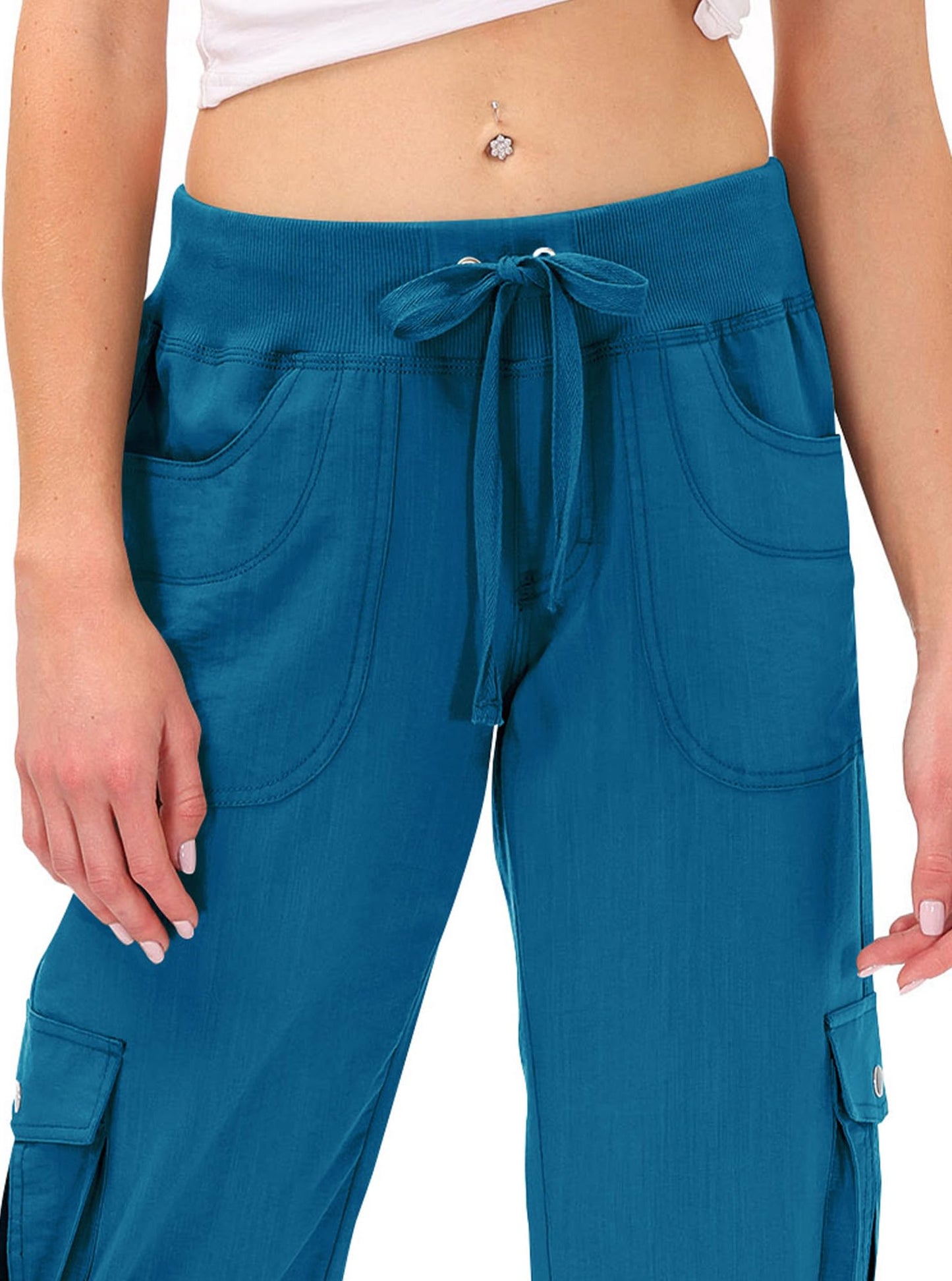 MoFiz Capri Pants for Women Cargo Hiking Pants Lightweight Women's Capris Summer Casual Travel Blue 4XL
