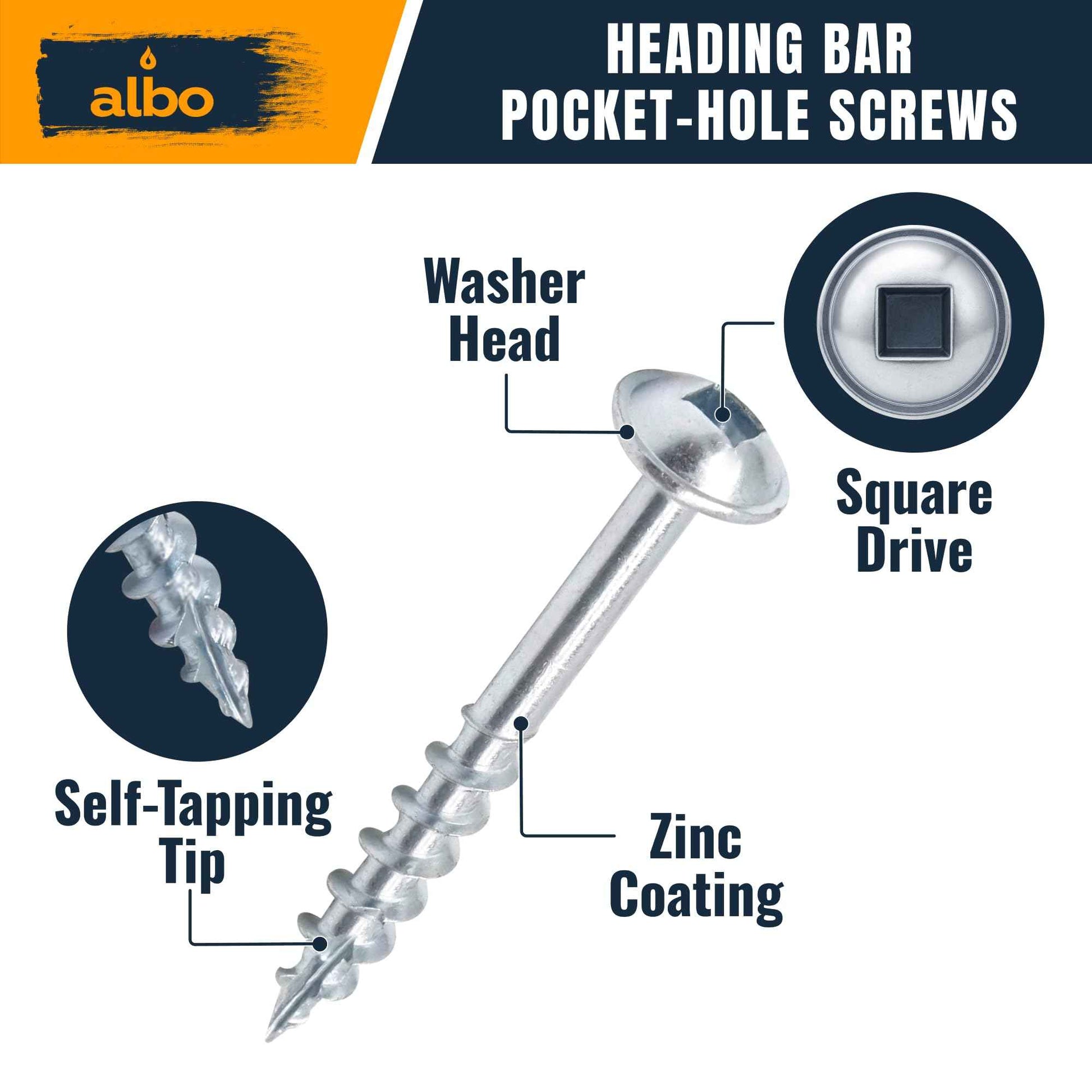 Albo Pocket Hole Screws #8 × 1-1/2" Set 400 PCS Zinc Carbon Steel Self-Tapping Robertson Square Drive Washer Head Cabinet Wood Screws, Pocket Jig Fasteners Assortment, 6" (150 mm) Bit Included