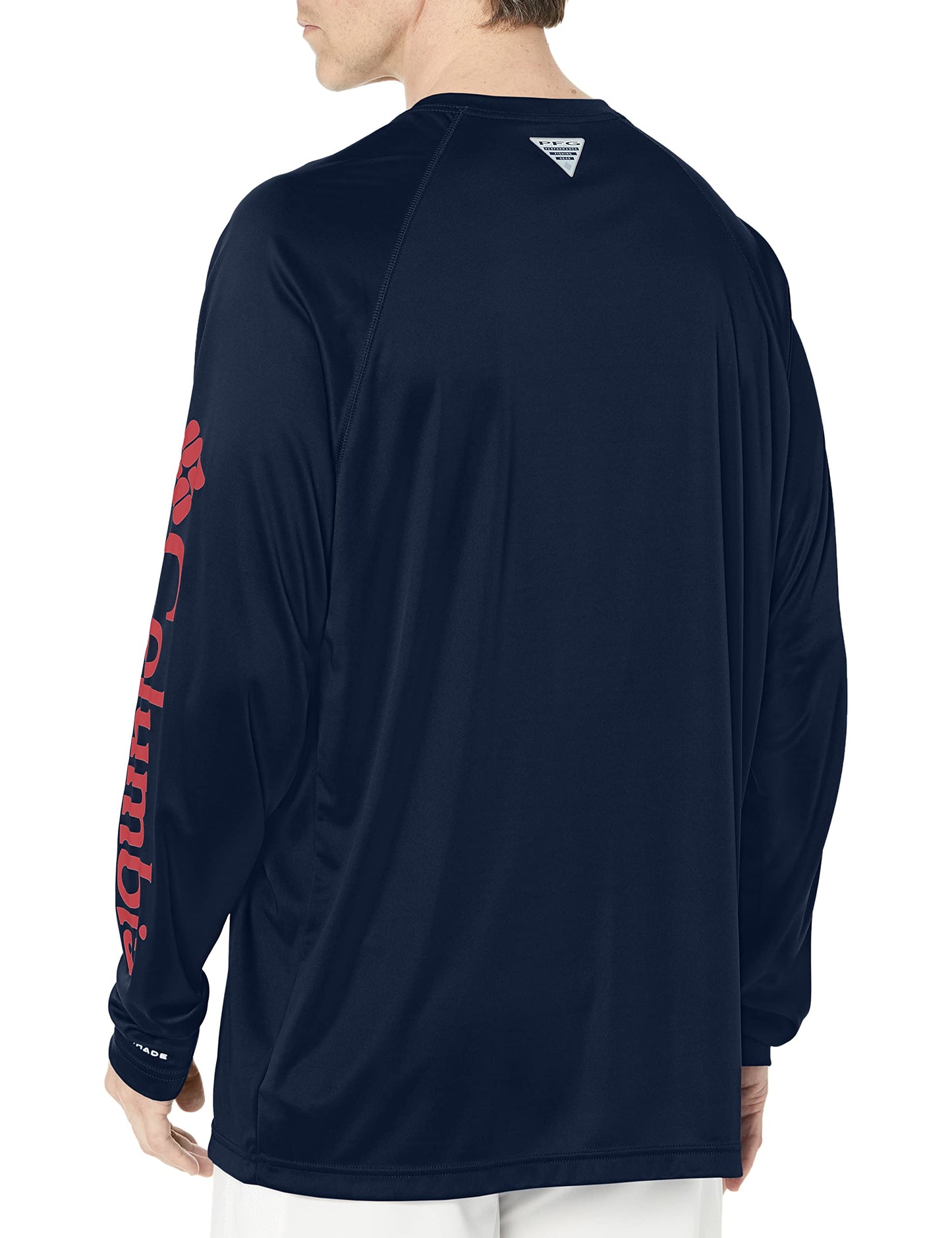 Columbia Men's PFG Terminal Tackle Long Sleeve Fishing Shirt, Collegiate Navy/Sunset Red Logo, 2X