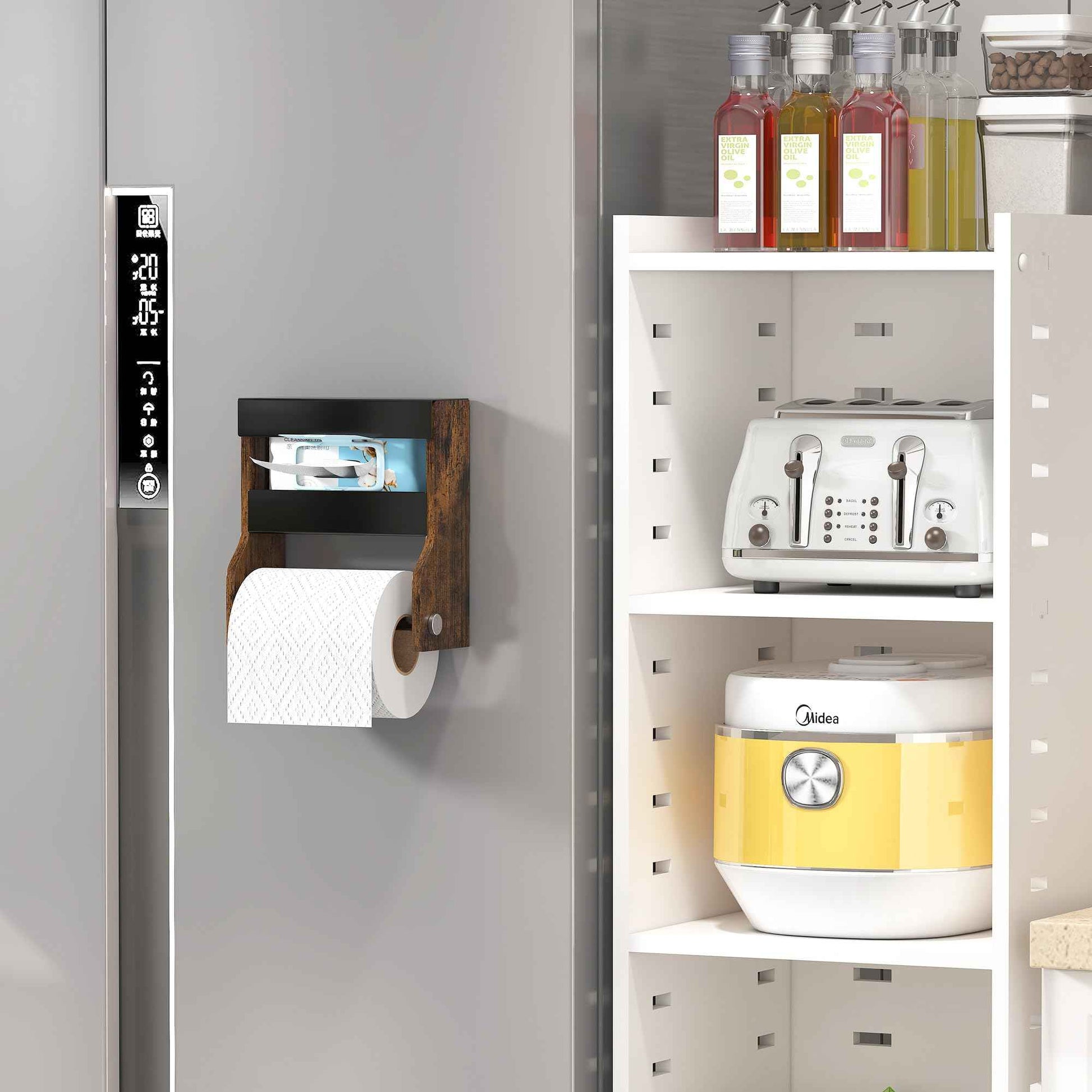 TQVAI Toilet Paper Roll Holder Wall Mounted Self Adhesive No Drill Magnetic Toilet Paper Storage with Wipes Holder for Bathroom, Restroom, Kitchen, Regular Super Double Mega Roll - Vintage/Black