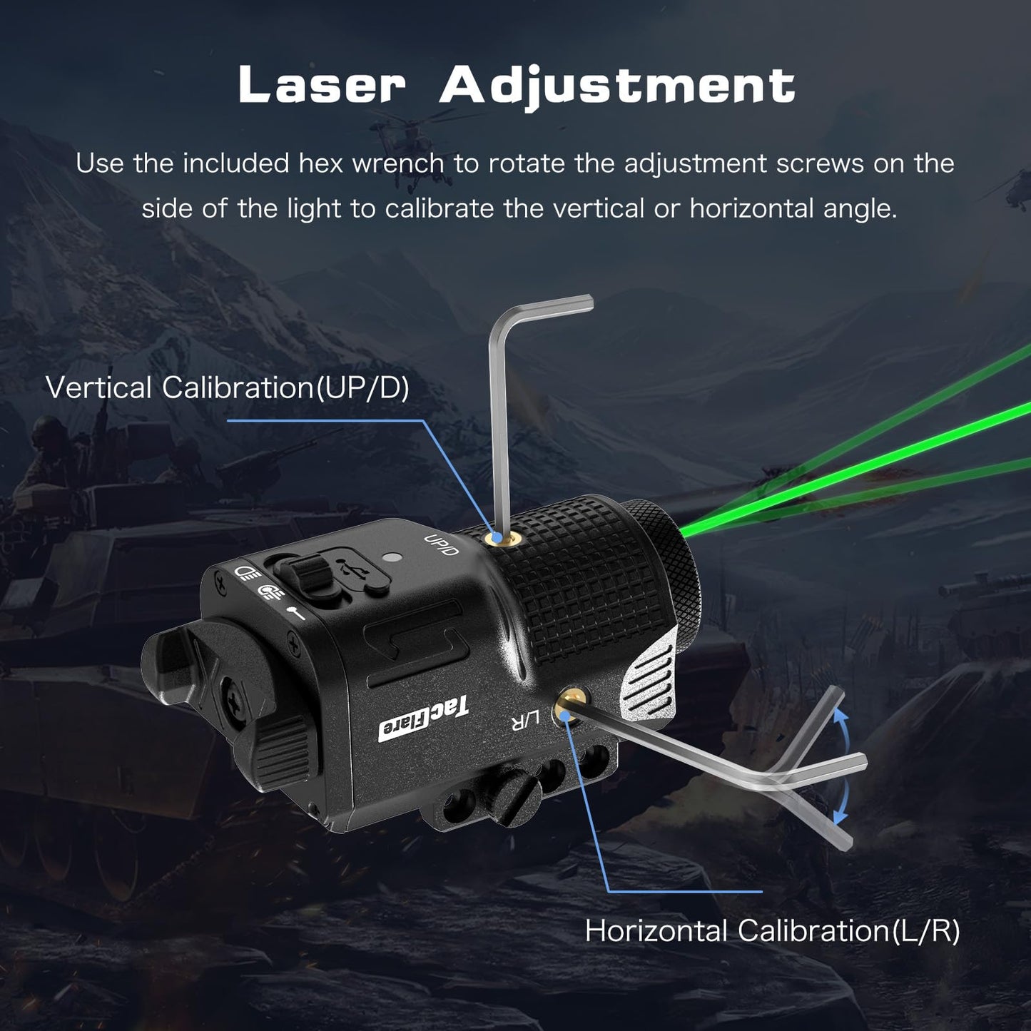 TacFlare Laser Light Combo - 800 Lumens Green Laser Beam Flashlight for Pistol Gun Picatinny 1913 Rail, Tactical Weapon Light Laser, USB C Rechargeable