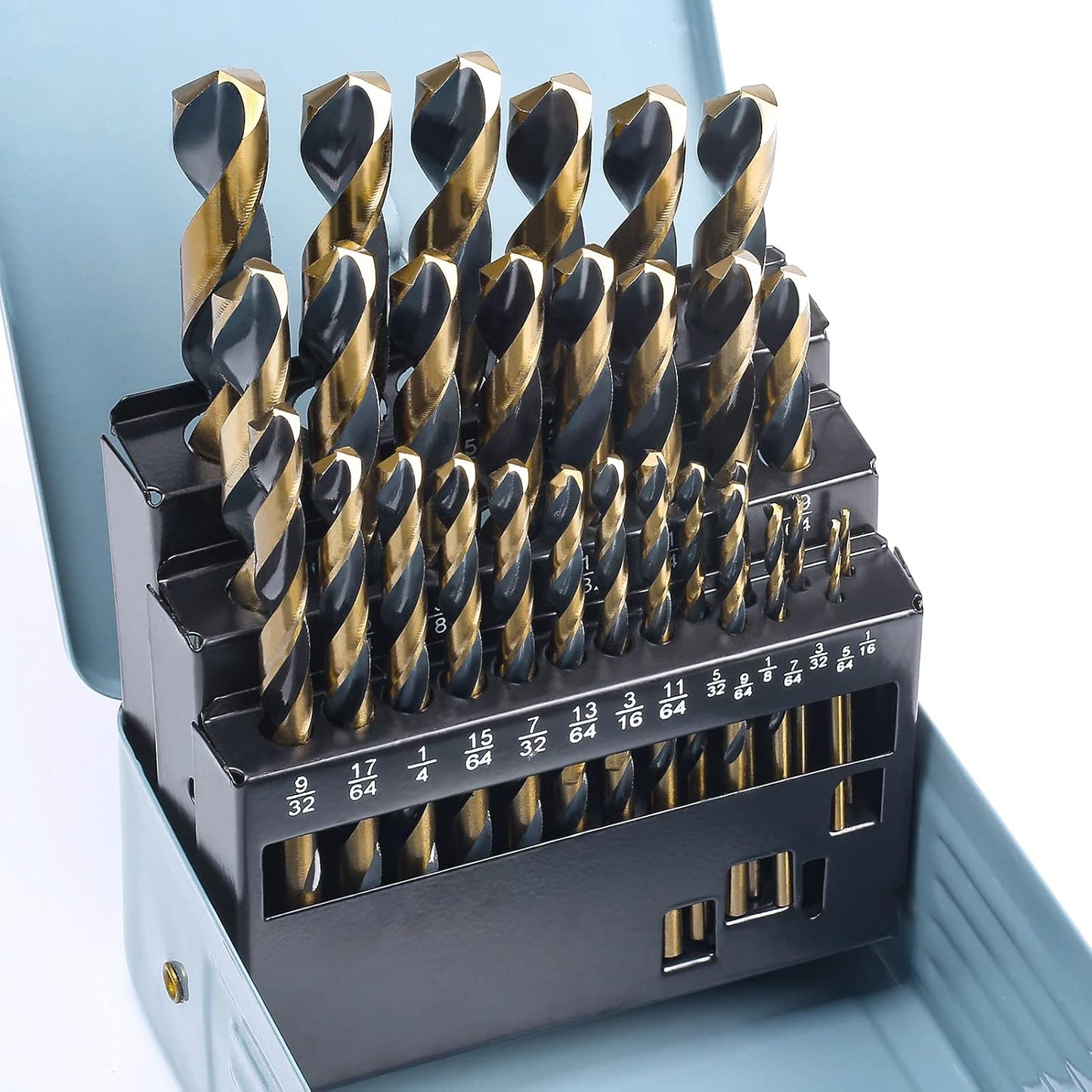 29-Piece High Speed Steel Drill Bit Set with Metal Indexed Case - 135° Tip for Wood, Plastic & Stainless Steel
