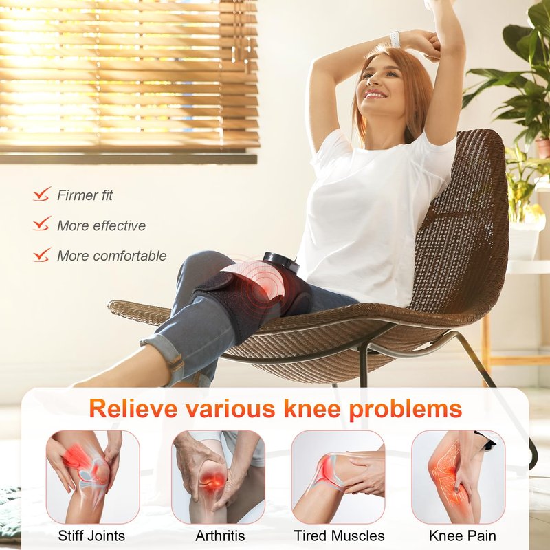 YUANBO Heated Knee Massager with 6 Timer, 3 in 1 Cordless Knee Heating Pad Brace Wrap for Elbow Shoulder Knee Relaxation with 3 Vibration & 6 Heating Modes
