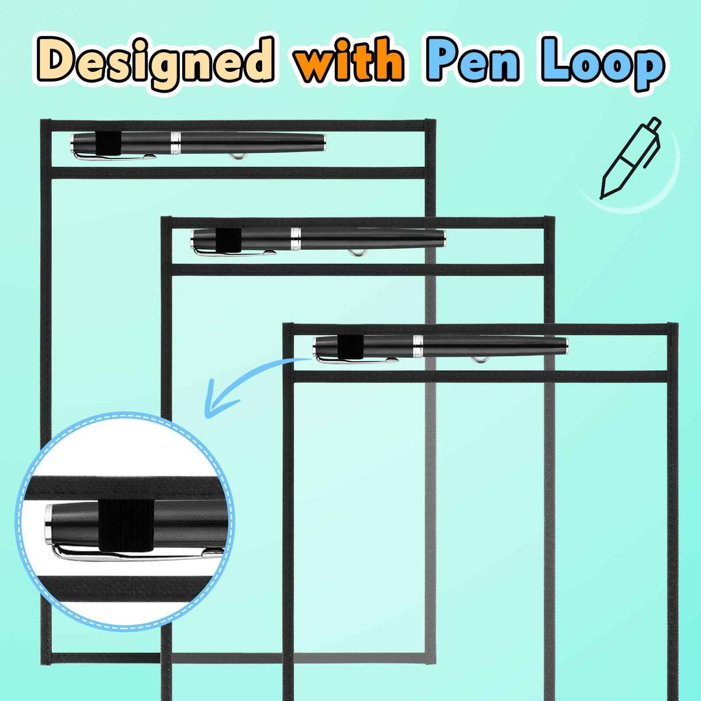 EEHZTSI 50 Packs Dry Erase Pocket Sleeves, Reusable Clear Plastic Classroom Sleeves, 10x14 Inch Ticket Holders, Plastic Sleeves for School/Office Organization Black