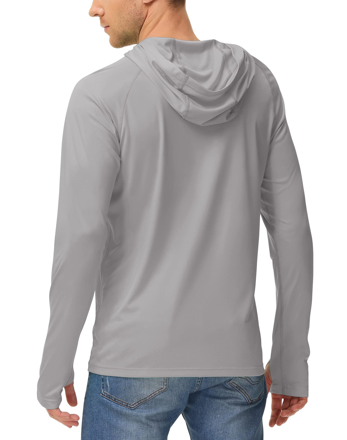 isnowood Sun Shirt UPF 50+ Men's Fishing Long Sleeve UV Protection Hoodie Hiking Rash Guard Swimming Running Gray