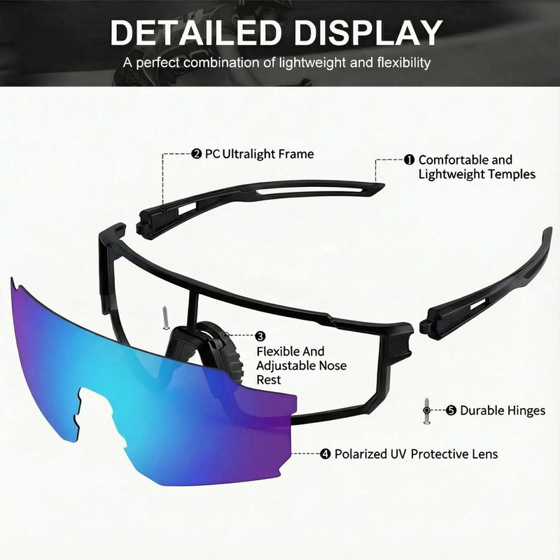 Tsctswk Polarized Sports Sunglasses Men Women, Outdoors UV Protection Sun glasses,Cycling Fishing Baseball Running Sunglasses (Blue & Black Frame)