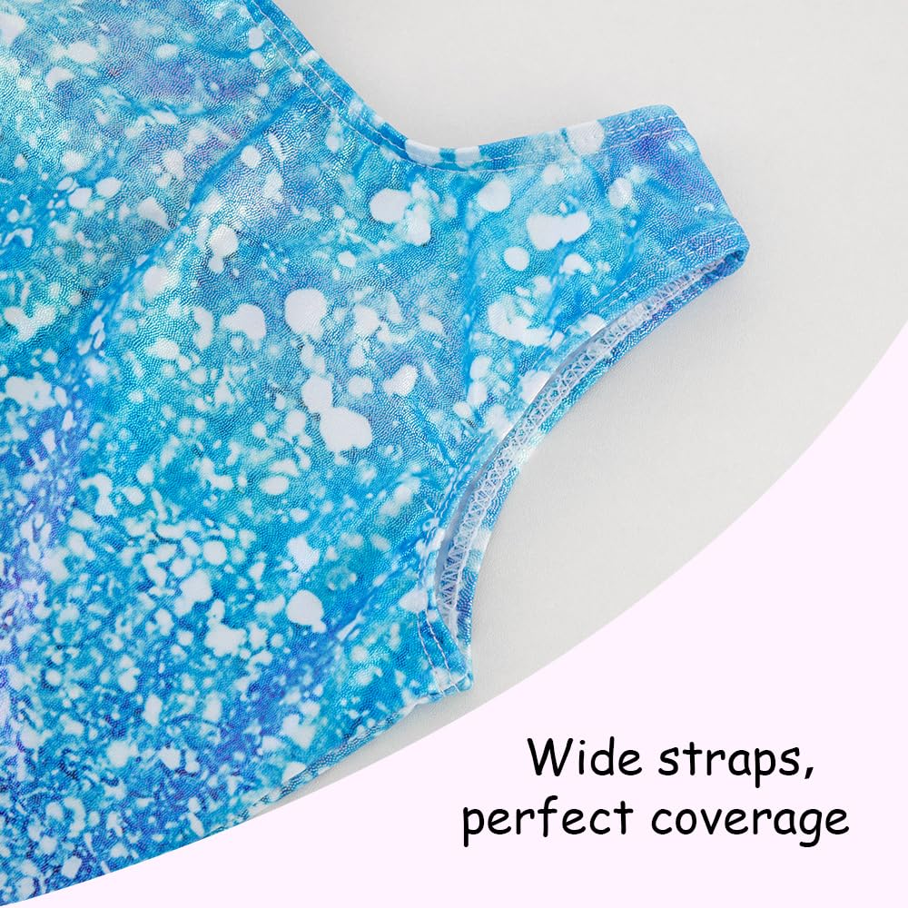 Gymnastics Leotards for Girls Toddler Ballet Dance Tumbling Outfits 6 7 Kids Sleeveless Gymnastic Biketard with Shorts Sparkly Dancwear Unitards Clothes Bodysuit (Blue Glitter, 6-7 Years)