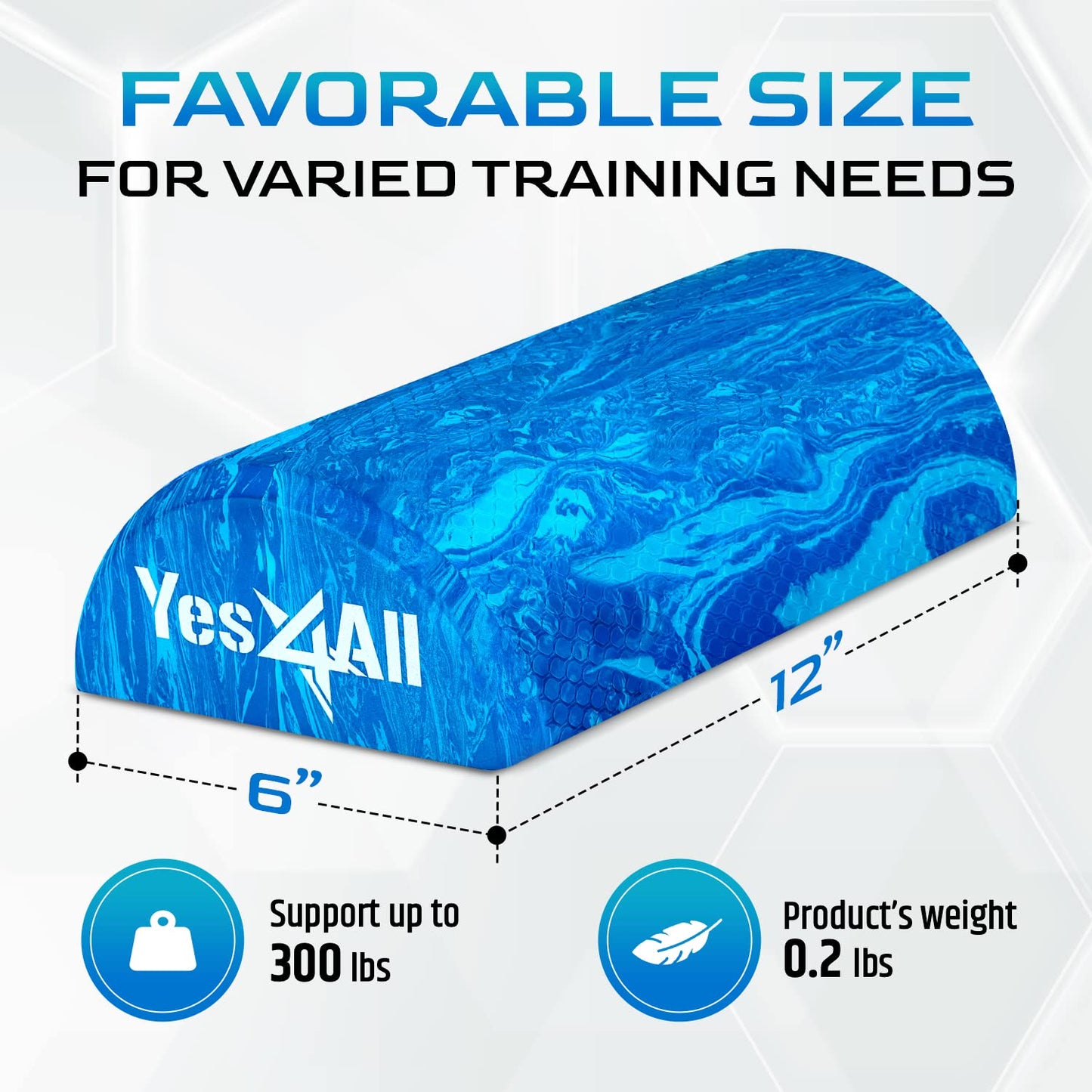 Yes4All Half Round Foam Roller, EVA Firm Half Foam Roller for Yoga, Half Yoga Back Roller for Muscle Massage for Pilates, Balance & Core Exercises - 12/36 inches - Blue, 12 inches