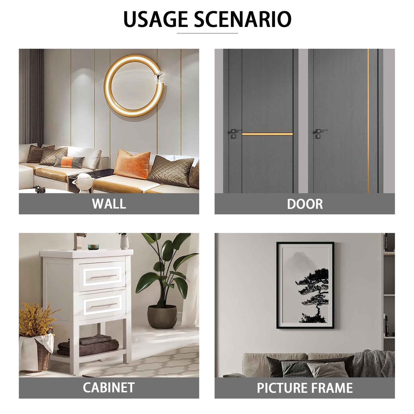 QDYMXUN Glossy Black Peel and Stick PVC Molding Trim, Flexible DIY Wall Accent Strip for Mirror Frame, Cabinet, Edges & Borders and Tiles (197''L x 0.4''W)