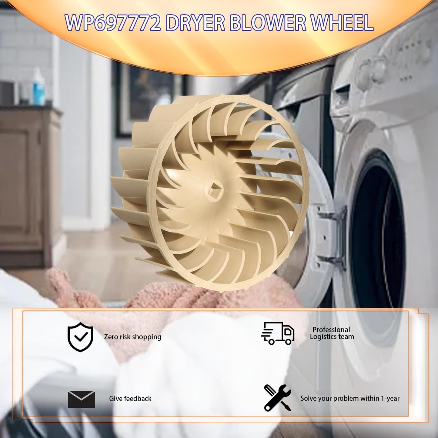 2025 Upgraded 697772 WP697772 Dryer Blower Wheel For Whirlpool Maytag Kenmore Dryer Blower Part Replace AP6010627 PS11743811 687613 PS384381 2-Years Warranty