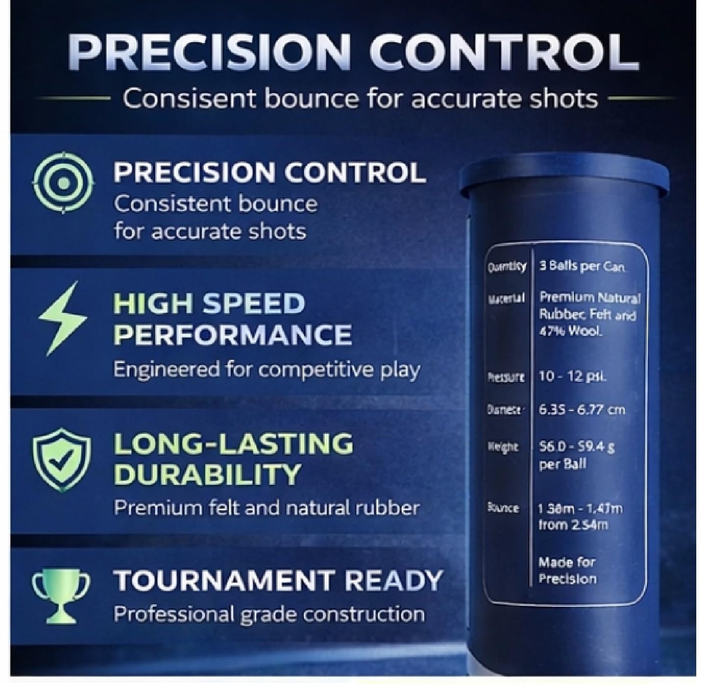 Main Products Pro Padel Balls - 2 Pack (6 Balls) - Pressurized Padel Balls - Premium Natural Rubber Core - 47% Wool Felt - Professional Tournament Quality - Consistent Bounce - for All Courts.