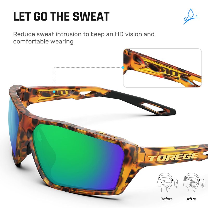 TOREGE Polarized Sports Sunglasses for Men Women Cycling Running Golf Fishing Sunglasses with Durable Lens Unbreakable Frame TR36 (C7)