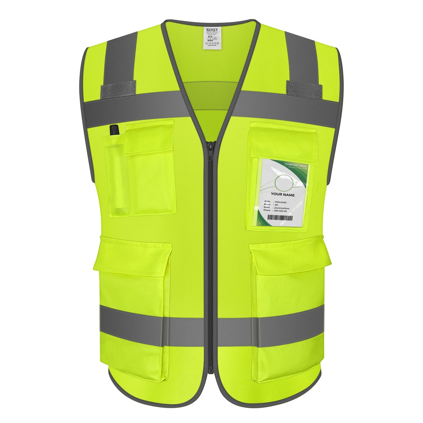 TCCFCCT Safety Vest - Men's 5 Pocket Reflective Vest, Durable High Visibility, ANSI/ISEA Compliant, T5-Yellow, L