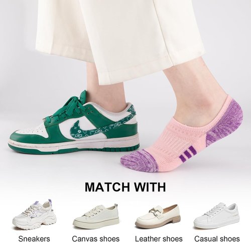 COOPLUS No Show Socks - Women's Athletic Cushioned Cotton Low Cut | Non-Slip Invisible (6 Pairs)