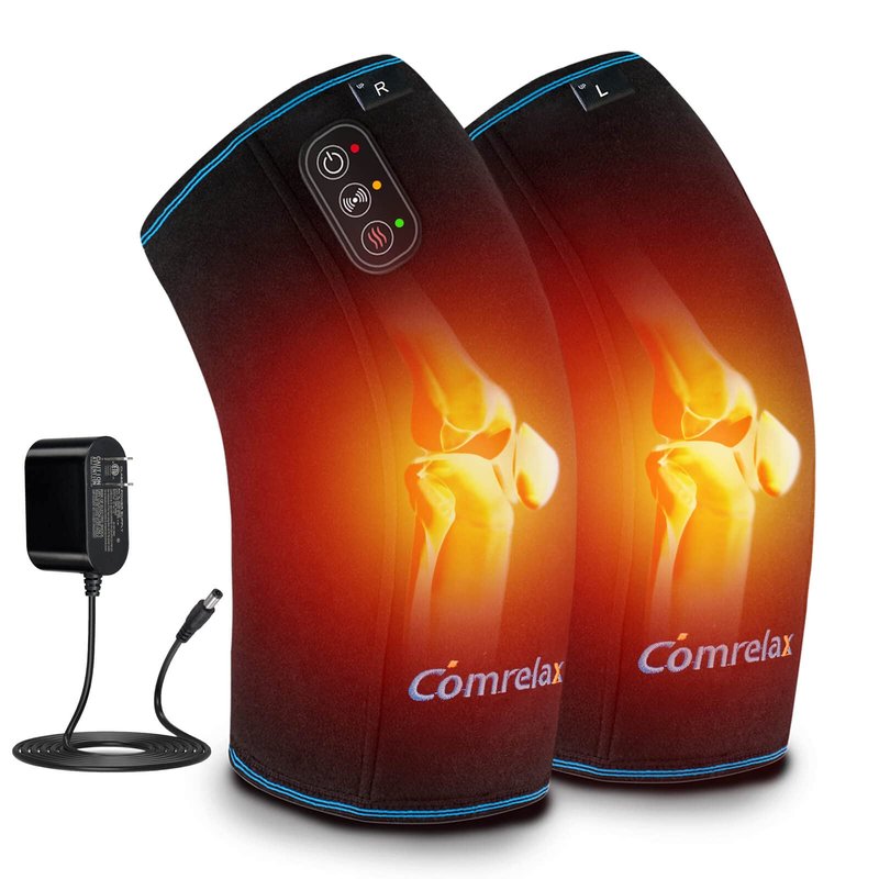 comrelax Knee Massager with Heat & Vibration, Heating Pad for Knee Pain Relief, Heating Pad for Leg Pain, Leg Massager, 3 Vibration Modes 3 Heat Levels, AC Adapter Heating Faster (No Battery)