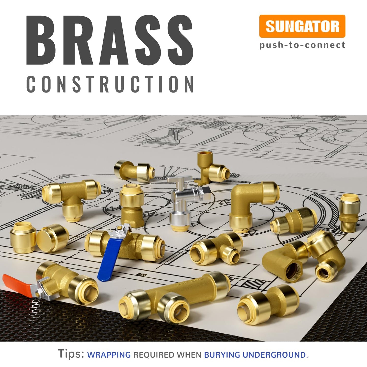 SUNGATOR 12-Pack Tee Plumbing Pipe Connector, 3/4-Inch Push Fit PEX Tee, No Lead Brass T Fittings with Disconnect Clip, Push-to-Connect, Copper, CPVC