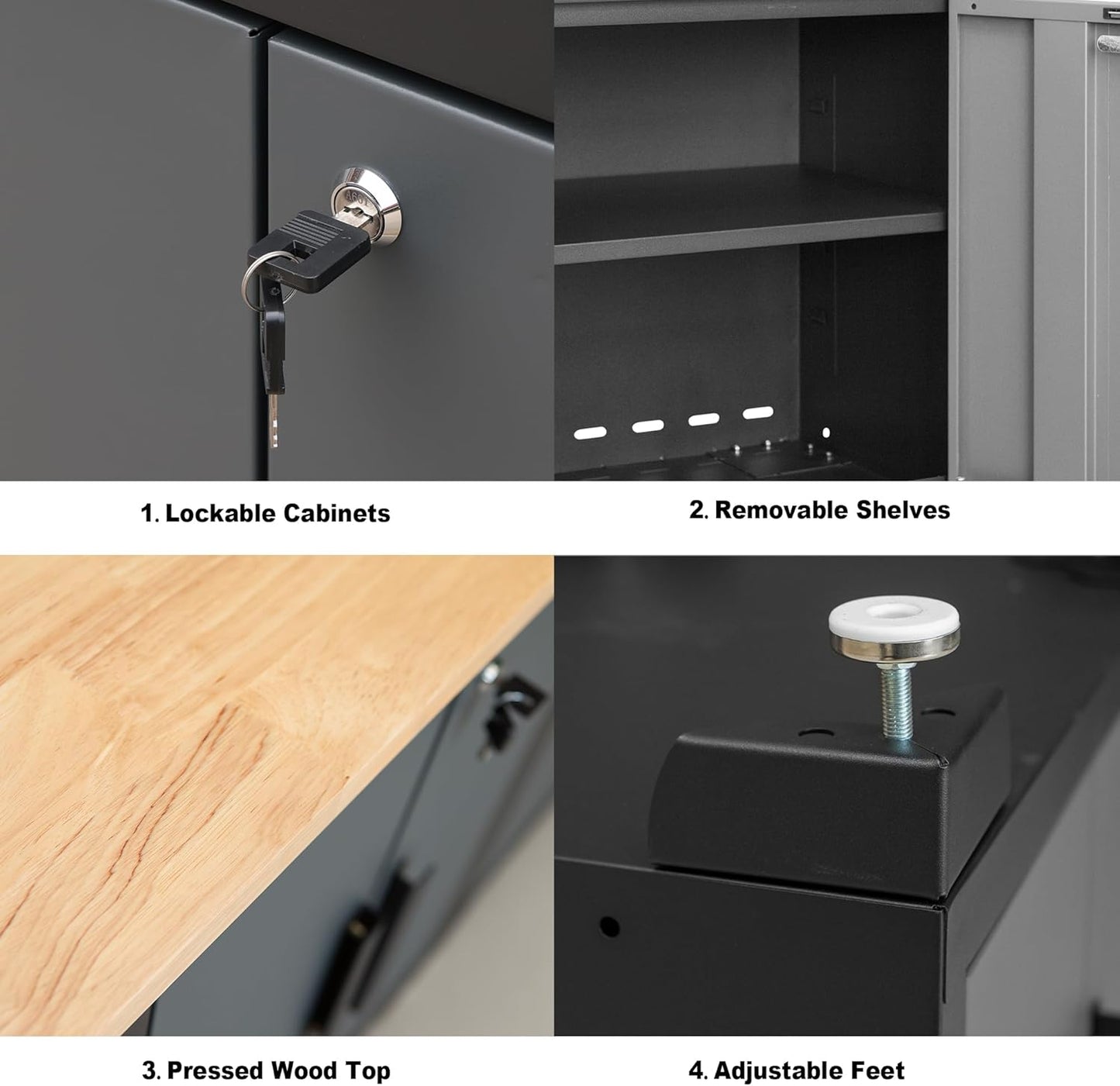 Torin Garage Storage Cabinet Set - 6-Piece Tool Organizer with Lockers & Shelves - 76.8" L x 18.5" W x 75.79" H - Black/Grey
