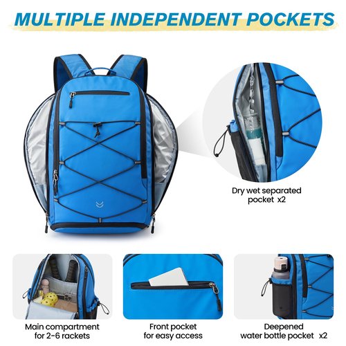 G4Free Pickleball Bag Pickleball Backpack for Women & Men School Backpack for Teens Bookbag for College Student with Fence Hook Laptop Compartment(Blue)