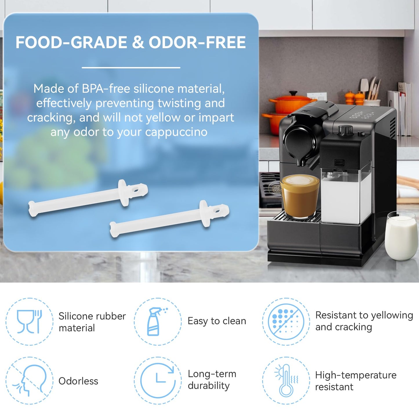 5313253671 Milk Frothing Tube Pipe Replacement for DeLonghi Nespresso Lattissima One EN500 Suction Tube, Coffee Machine Pipe Replacement Parts, 2 Pack