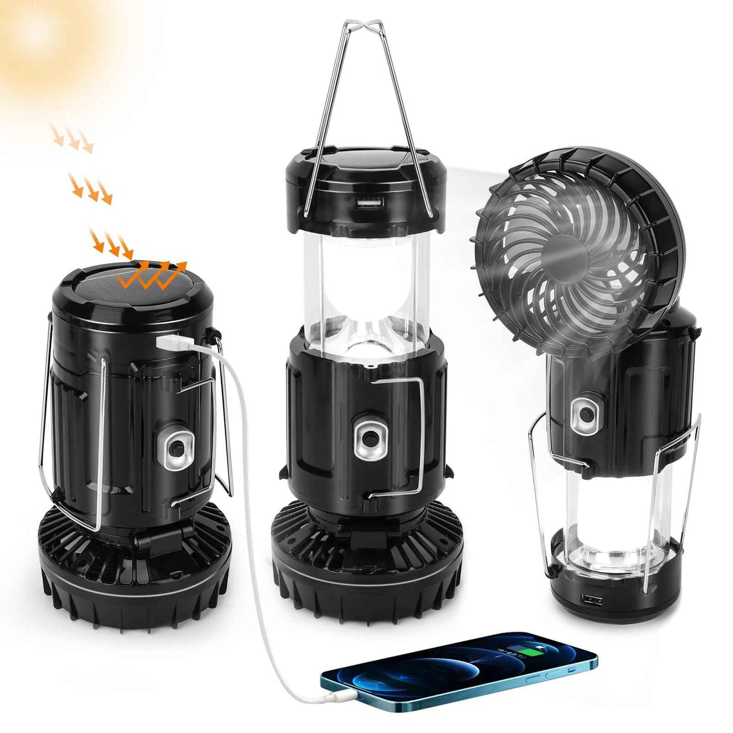 2024 Upgrade Solar Powered Camping Lantern with Fan - Stay Cool and Well-lit During Outdoor Adventures with This Versatile Lantern Featuring a Built-in Fan for Added Comfort.