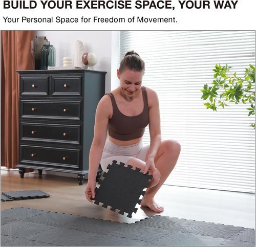 AIRHOP Gym Floor Mat - High-Density EVA Foam Puzzle Tiles for Home Gym & Play Area | 18 Interlocking Pieces