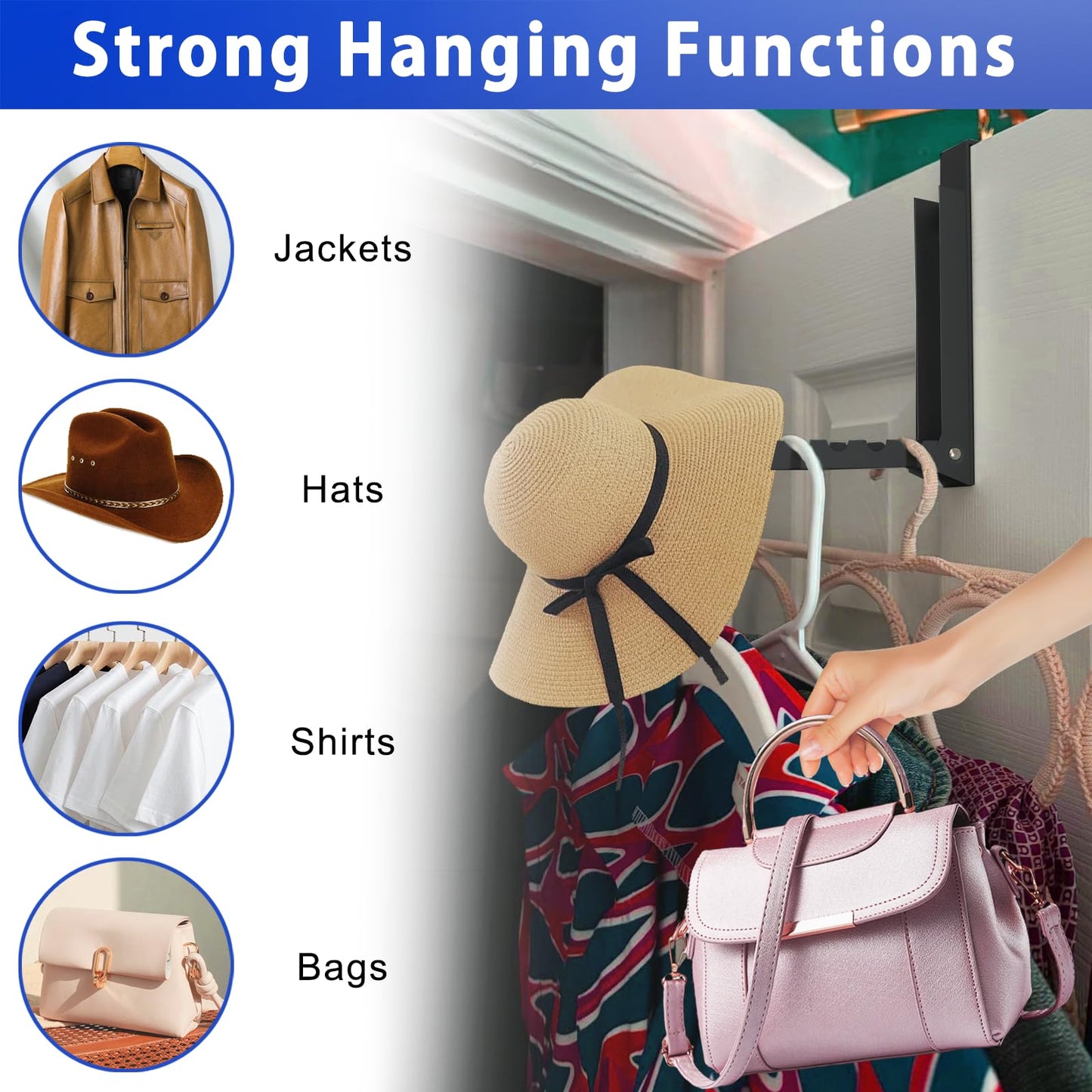 1 Pcs Black Folding Over Door Clothes Drying Laundry Rack Hooks - 6 Groves, Hanger for Clothes & Towels, Bedroom & Bathroom