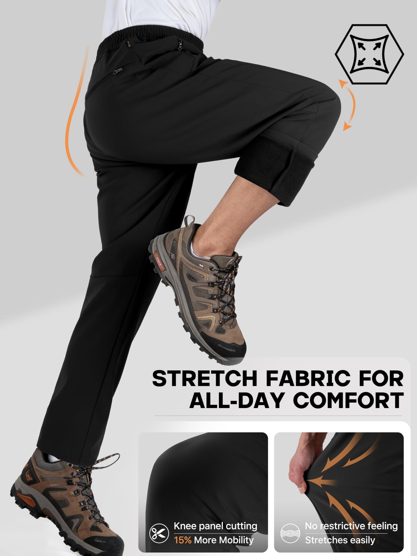 FREE SOLDIER Men's Fleece Lined Winter Pants Waterproof Warm Sweatpants Athletic Thermal Pants (Black 34W/30L)