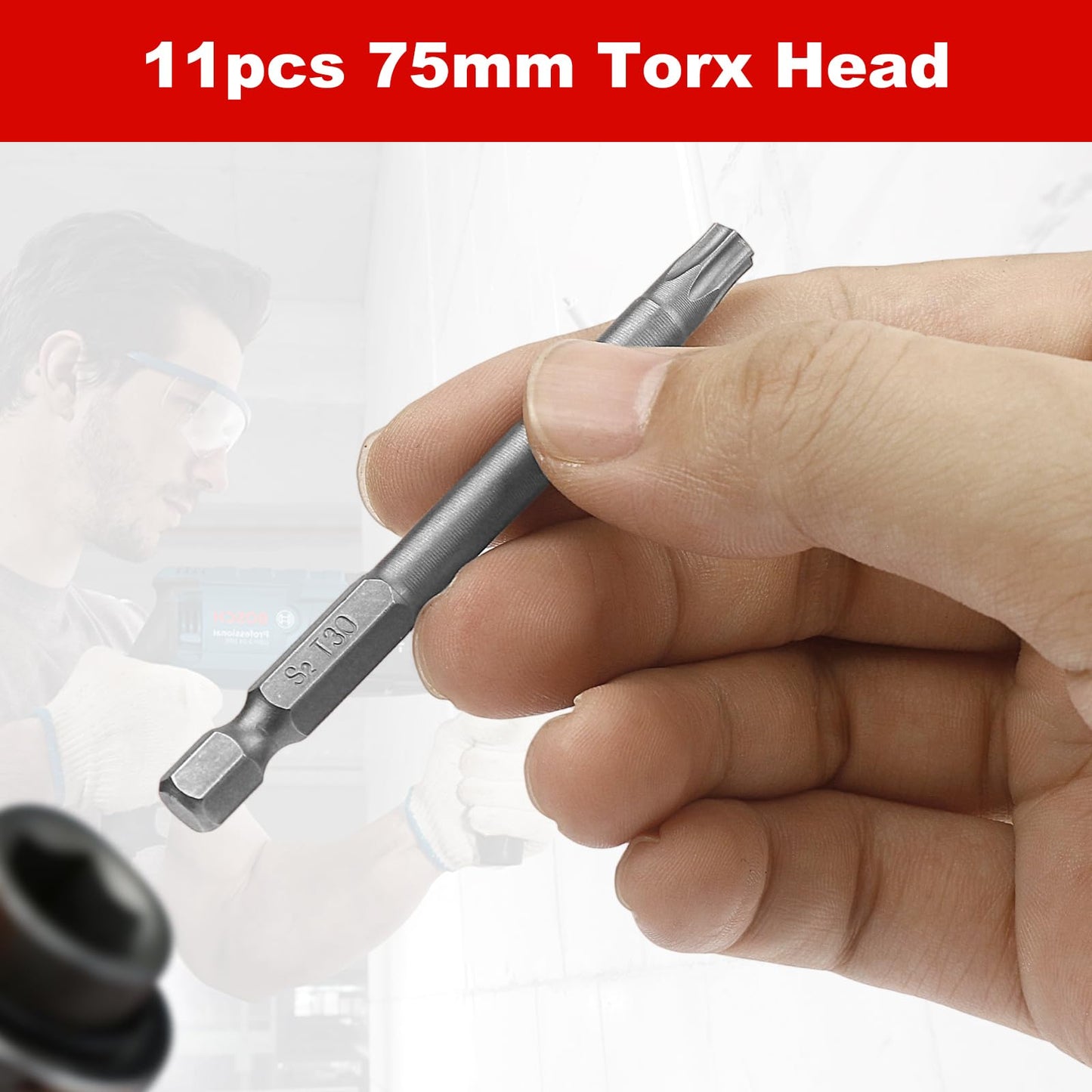 11PCS 75mm S2 Steel Torx Head Screwdriver Security Torx Bit Drill Set 1/4 Inch Hex Shank T6 T7 T8 T9 T10 T15 T20 T25 T27 T30 T40 3 Inch Length