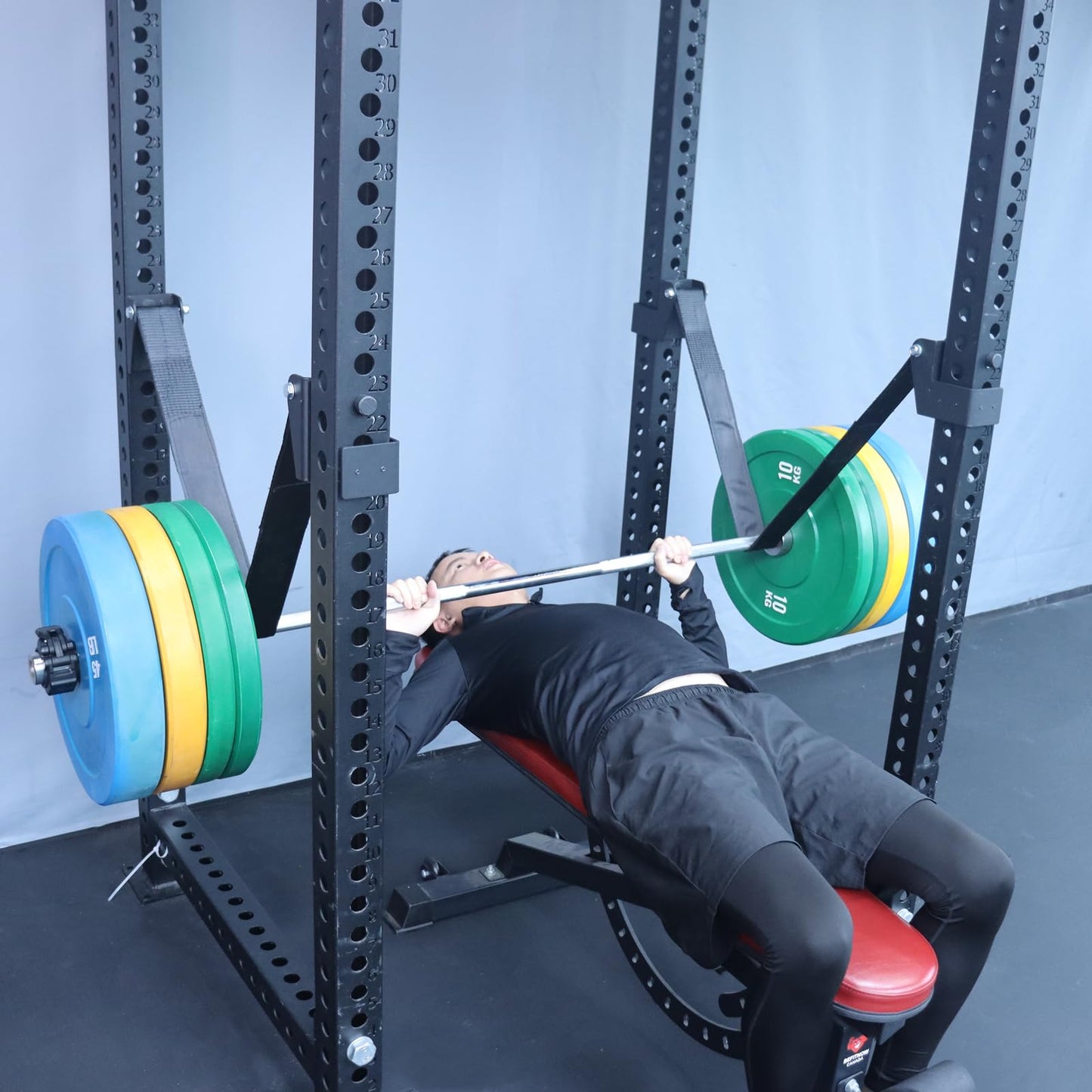 Power Rack Attachments Safety Straps Squat Rack Attachments Fit 3x3 Power Rack for Row Deadlift Bench Press Hip Thrust Chest Press and More (Black, 3"x3" Column,0.7" Aperture,Straps Length 2.62FT)
