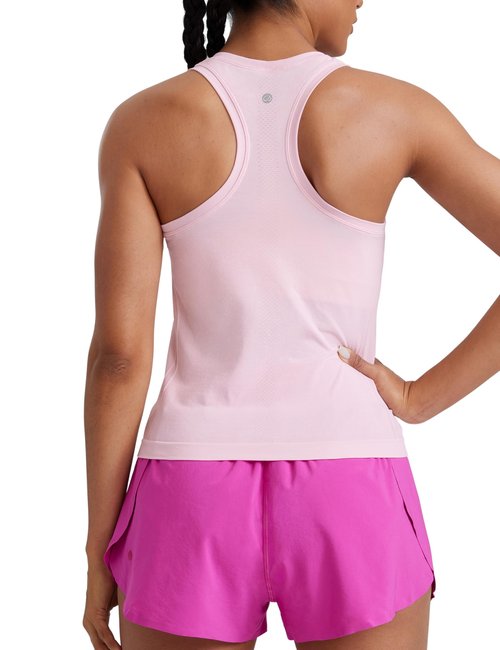 CRZ YOGA Seamless Racerback Tank Tops for Women - Gym Workout Athletic Running Sleeveless Shirts Breathable Scoop Neck Strawberry Pink Small