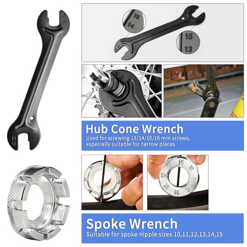 Bike Tool Kit, 10Pcs Professional Bike Repair Tools for Mountain Bike with 3-in-1 Cassette Remover Wrench Crank Puller Extractor Bottom Bracket Freewheel Remover Chain Breaker Tool Bag