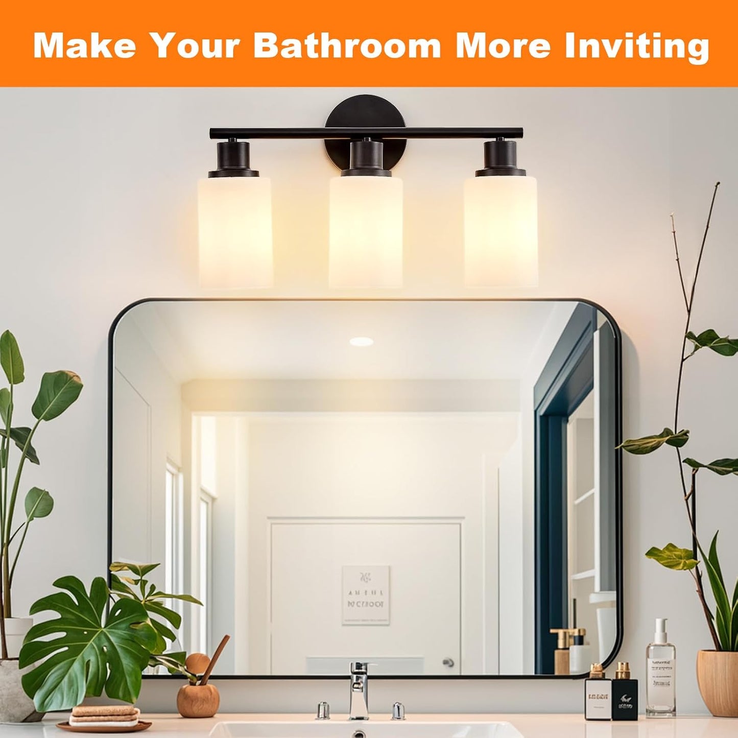 Modern Black 3-Light Bathroom Vanity Light Fixture with Clear Glass Shades - 2 Pack