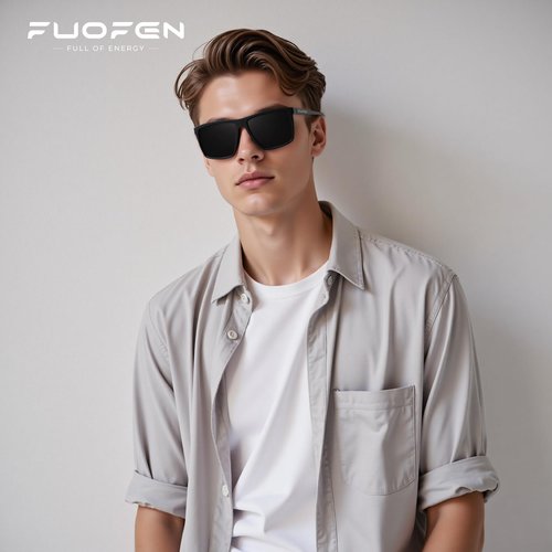 FUOFEN Light Weight Rectangular Polarized Sports Sunglasses with nose pads for Men Women Cycling Driving Fishing UV400 Protection Black sunnies