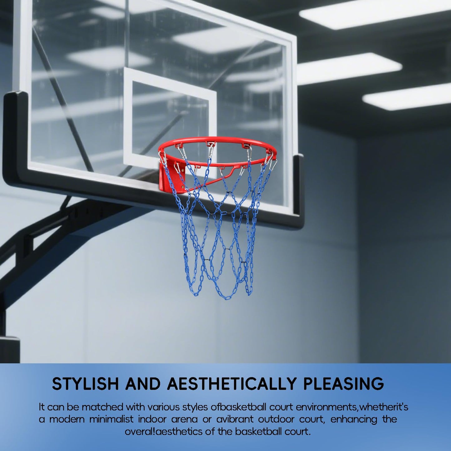 Basketball Net Heavy Duty Replacement,Carbon Steel Chain Basketball net Anti-Rust Use Indoor Outdoor Standard 12 Loops Basketball Hoop,Blue