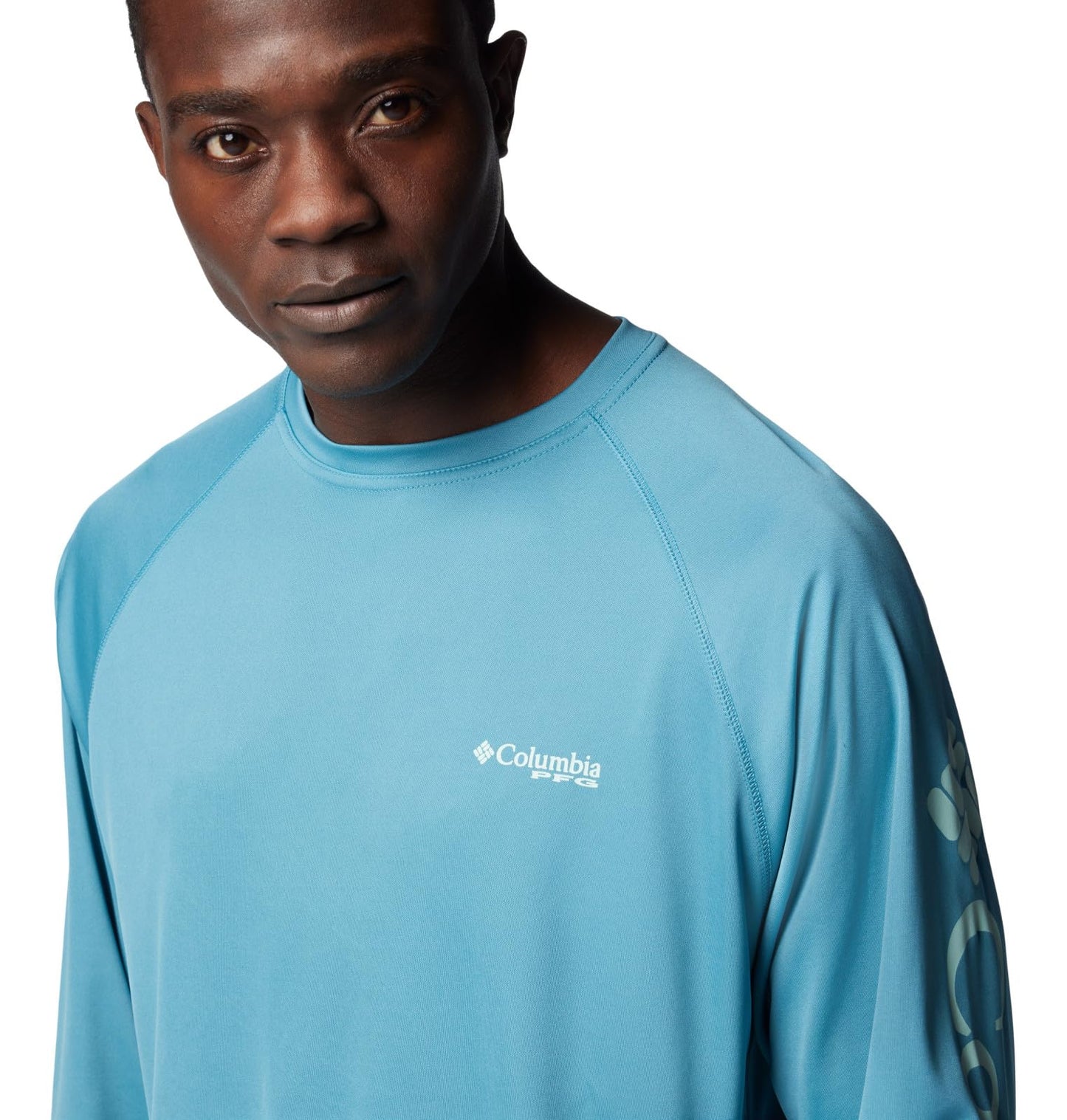 Columbia Men's Terminal Tackle Long Sleeve Fishing Shirt, Canyon Blue/ICY Morn Logo, Large