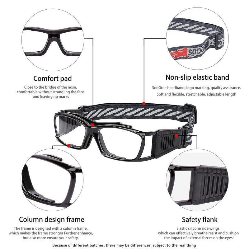 SooGree Racquetball Goggles - Sports Glasses Basketball Football Protective Eyewear Anti Fog Shock Absorption with Adjustable Strap (G8015 Black frame black pad)