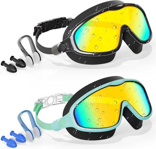 Aegend Swim Goggles for Kids | 2-Pack Anti-Fog, UV Protection, Wide Frame for Ages 3-14