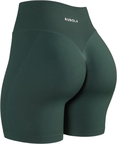 AUROLA Workout Shorts for Women - High Waisted V-Shape Seam Athletic Fitness Shorts | Embossed Logo