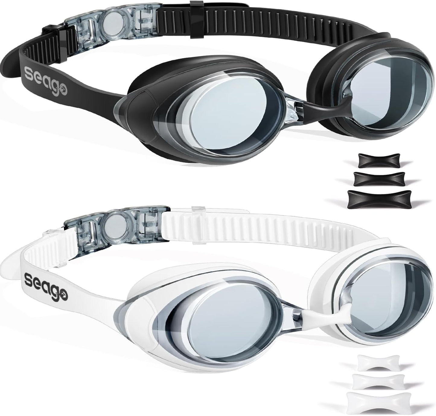 Seago Swimming Goggles - Anti-Fog & UV Protection for Adults | 2-Pack Silicone Swim Goggles