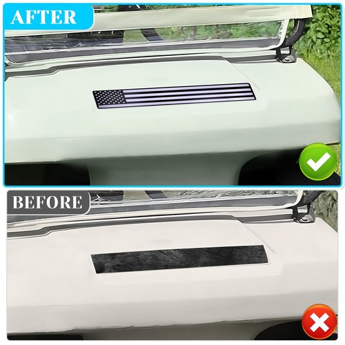 Black & Grey American Flag Fits Club Car DS & Carryall Golf Cart Front Name Plate. Fits Club Car DS & Carryall Carts Full Flag