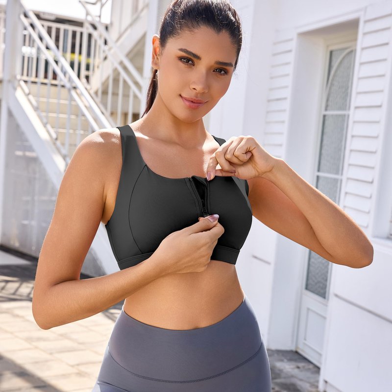 Vorcy Front Zipper Sports Bras Adjustable High Impact Sports Bras U Back High Support Yoga Bra with for Yoga & Gym Workouts Black