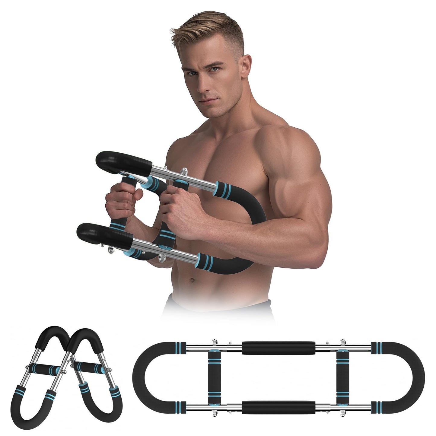 Twister arm Trainer, 60-110lb Adjustable Resistance Chest Workout Equipment,Chest Trainer for Men,Forearm Trainer,Forearm Power Exercise Bar,Portable Detachable Design