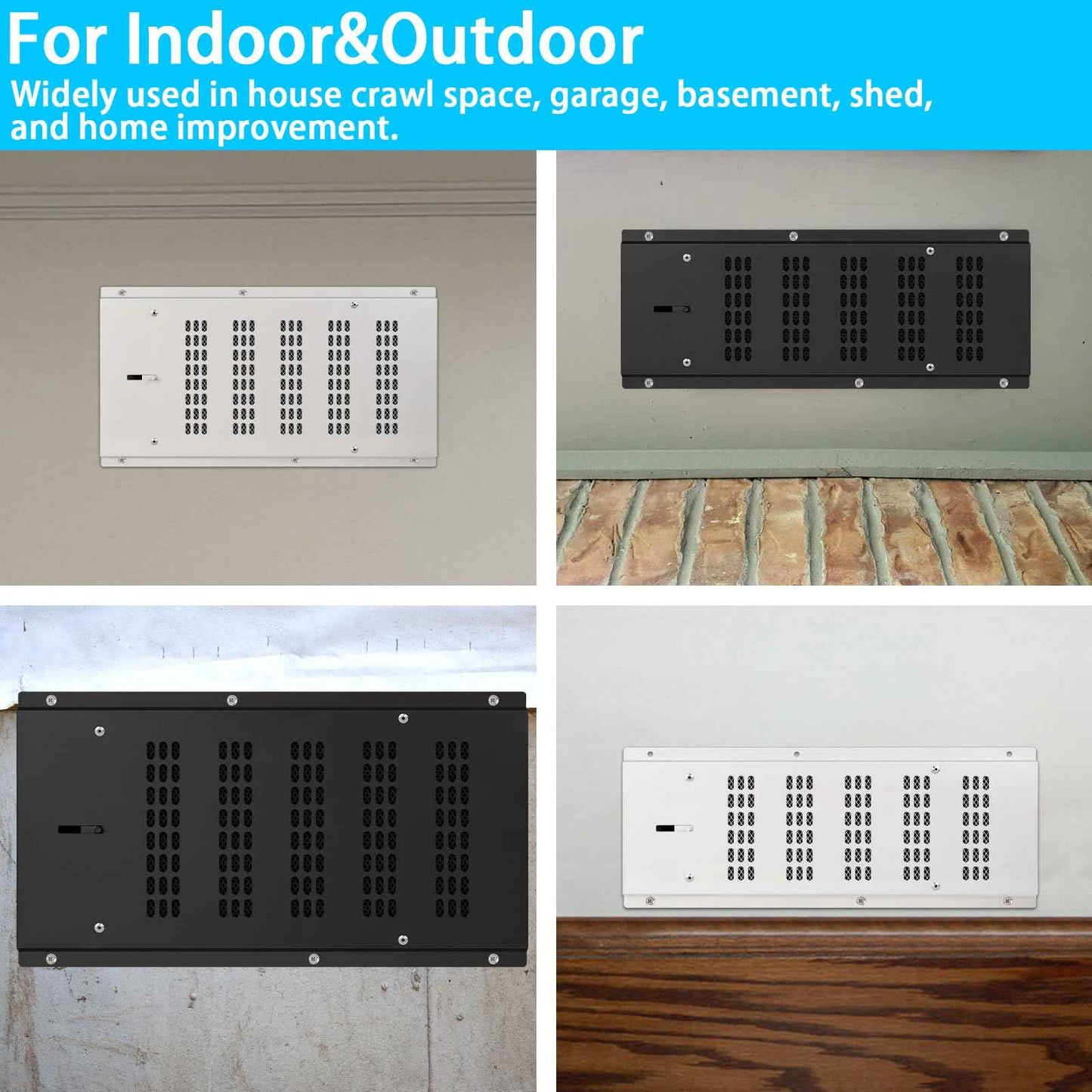 Crawl Space Vent Cover,Foundation Vent Cover for Crawl Space Garage Attic Home Improvement,16"x6.5" Outdoor Foundation Air Wall Vent with Damper&Screen to Reduce Moisture,Black,1PCS