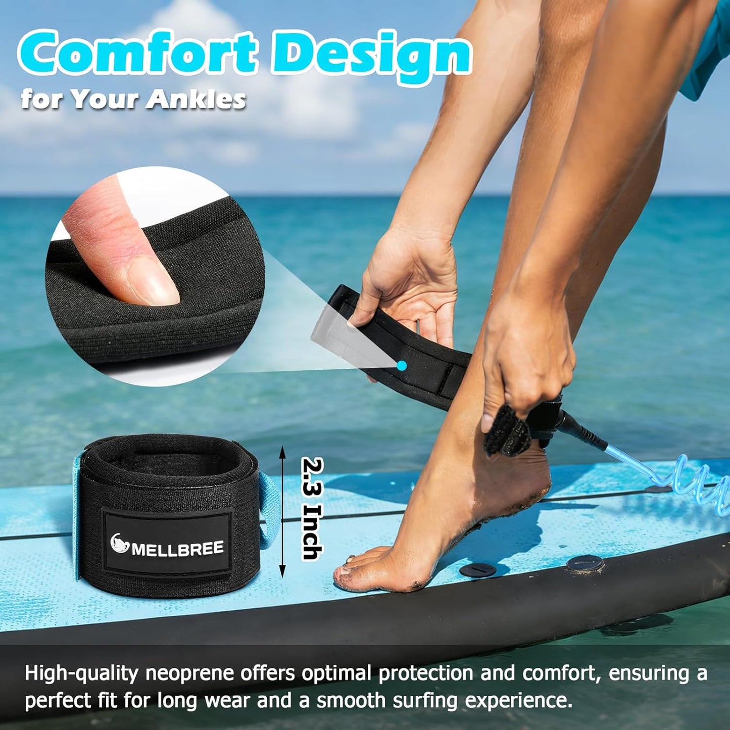 Mellbree Surfboard Leash - Premium Double-Sided Rotatable Wrist Strap for Paddleboards & Longboards