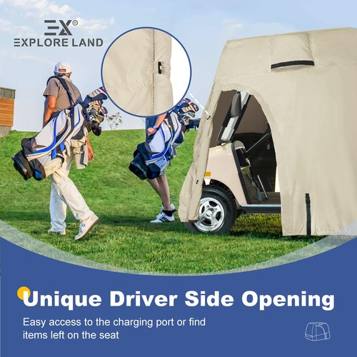 Explore Land 600D Waterproof Golf Cart Cover Fits for Most Brand 4 Passengers Car (Light Tan)